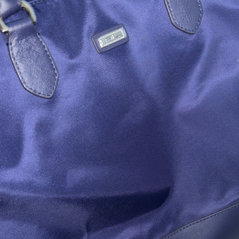 Navy Tote Bag with Leather Trim - Picture 10 of 11